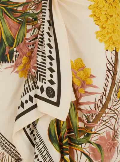 Blumarine Asymmetric Draped Printed Twill Midi Skirt In Neutral