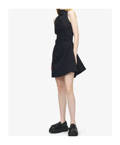 Alexander Mcqueen Women's Denim Asymmetric Mini Dress In Black In Black