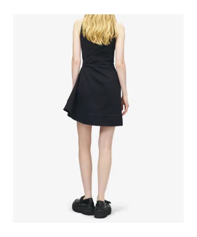 Alexander Mcqueen Women's Denim Asymmetric Mini Dress In Black In Black