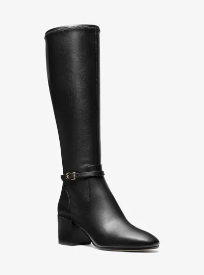 Michael Kors Outlet Ella Wide Calf Block Heel Boot In Black
