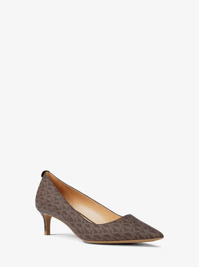 Michael Kors Outlet Alina Flex Signature Logo Kitten Heel Pump In Brown