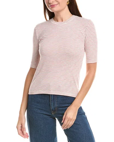 Vince Striped Elbow Sleeve Crew Tee Peony Wood Combo In Pink