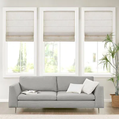 Breebe 1-piece 34x64' Linen Blend Light Filtering Cordless Roman Shade,white In Gray