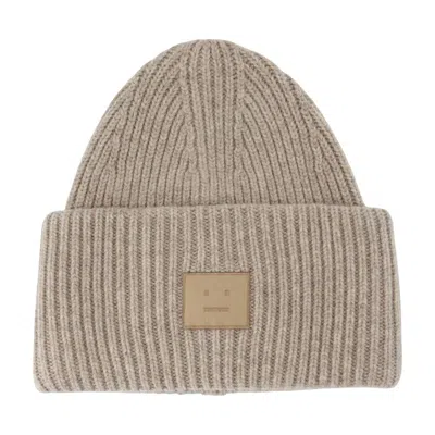 Acne Studios Large Face Logo Beanie In Brown