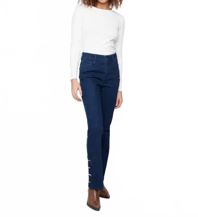 Charlie B Bootcut Stretch Denim With Gem Buttons In Navy Blue In Blue