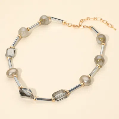 Fashnzfab Chunky Multi Beaded Necklace - Gray In Gray
