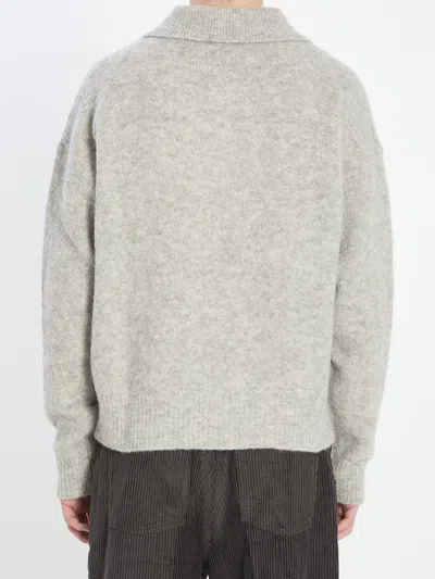 Ami Alexandre Mattiussi Ami Paris Ami Grey Embroidered Alpaca Polo Shirt In Green