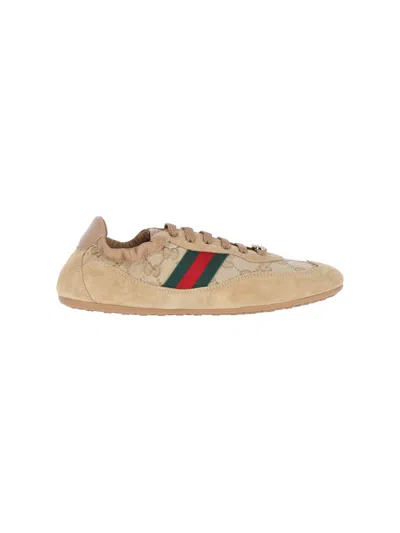 Gucci Shift Low Top Sneakers Rubber Sole Stripe In Brown
