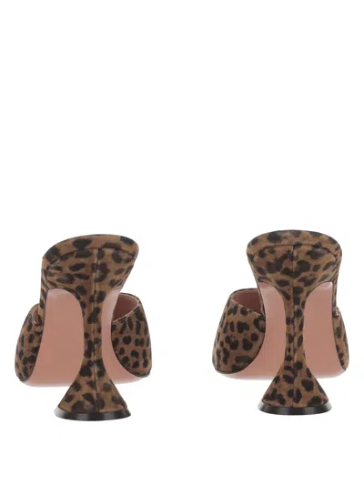 Amina Muaddi Leopard Suede Flat Square Open Toe 95 Mm Heel Sandals In Brown