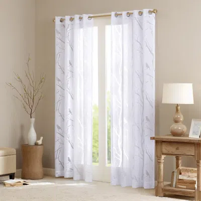 Breebe Grommet Top Sheer Bird On Branches Burnout Window Curtain(only 1 Pc Panel) In White