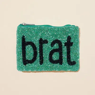 Fashnzfab Brat Message Seed Beaded Mini Pouch Bag In Green