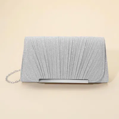 Fashnzfab Sparkle Pleated Fabric Elegant Evening Clutch Crossbody Bag In Silver