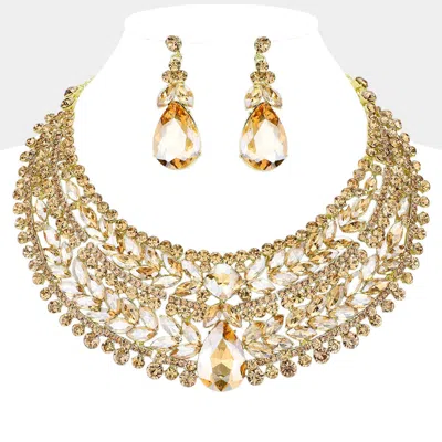 Fashnzfab Teardrop Stone Accented Marquise Round Stone Embellished Chunky Collar Evening Necklace - Gold, Lt C In Multi