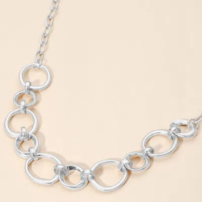 Fashnzfab Brushed Metal Ring Link Necklace - Worn Silver In Multi