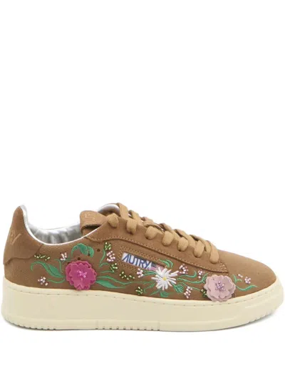 Autry Dallas Low Suede Embellished Sneakers In Brown