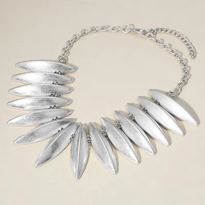 Fashnzfab Bold Brushed Metal Spike Link Statement Necklace - Silver In Silver