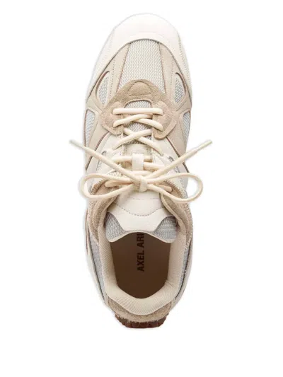 Axel Arigato Slow Runner White And Beige Sneaker With Mesh Inserts And Grooved Sole In Leather And Fabric Man In Multi