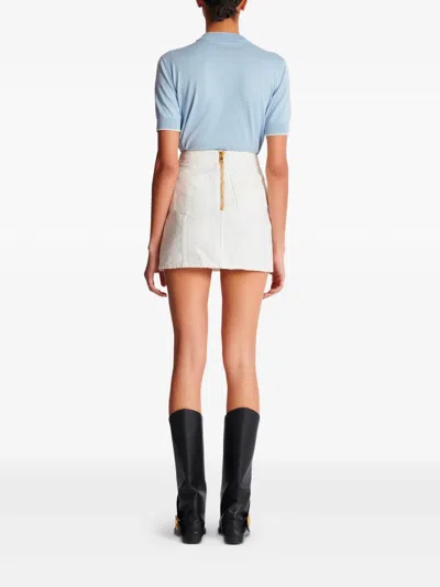 Balmain Short Cotton Canvas Skirt In White