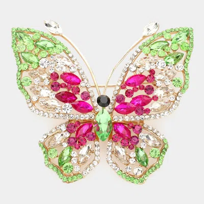 Fashnzfab Multi Stone Embellished Butterfly Pin Brooch In Pink