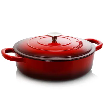 Crock-pot Artisan Enameled Cast Iron 5 Quart Round Braiser Pan With Self Basting Lid In Scarlet Red In Red