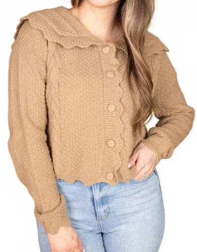 Lucce Anna Scalloped Knit Cardigan In Camel Brown In Brown