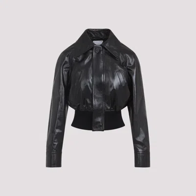 Bottega Veneta Short Lamb Leather Bomber Jacket In Black