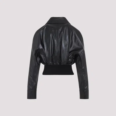 Bottega Veneta Short Lamb Leather Bomber Jacket In Black