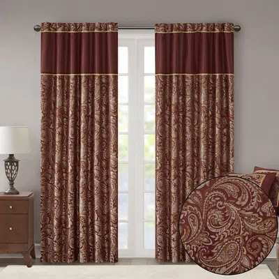 Breebe Jacquard Curtain Panel Pair(2 Pcs Window Panels) In Burgundy