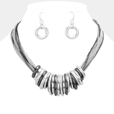 Fashnzfab Antique Metal O-ring Stacked Necklace - Multi, Worn Silver In Multi