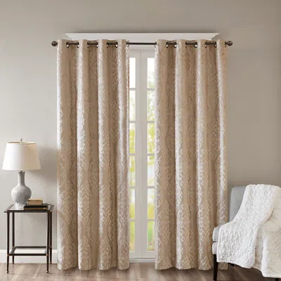 Breebe Knitted Jacquard Damask Total Blackout Grommet Top Curtain Panel(only 1 Pc Panel) In Brown