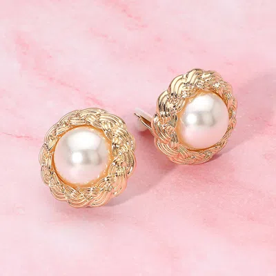 Fashnzfab Round Pearl Center Metal Braided Frame Clip On Earrings In Multi