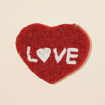 Fashnzfab Love Message Heart Shaped Seed Beaded Mini Pouch Bag In Red