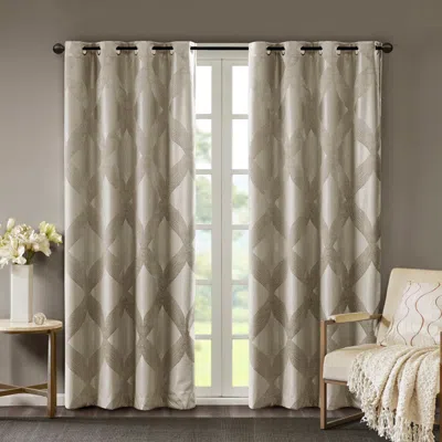 Breebe Ogee Knitted Jacquard Total Blackout Curtain Panel(only 1 Pc Panel) In Gray