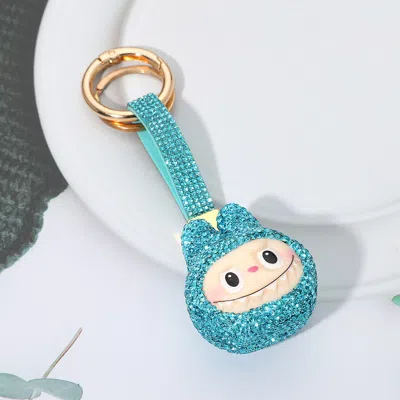 Fashnzfab Bling Studded Monster Bunny Face Keychain Bag Charm In Blue