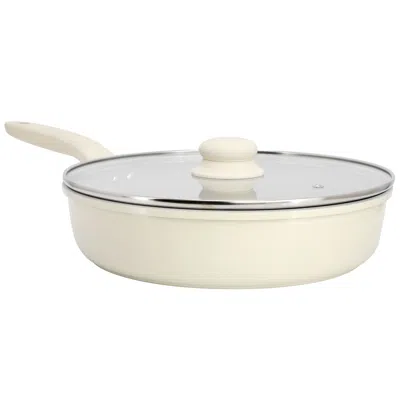 Gibson Home Barnsdall 11 Inch 4 Quart Ceramic Nonstick Alimunium Saute Pan With Lid In Cream In Neutral