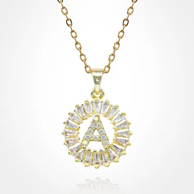 Fashnzfab -a- Stainless Steel Cz Stone Embellished Round Initial Monogram Pendant Necklace - Gold, ~a~ In Multi