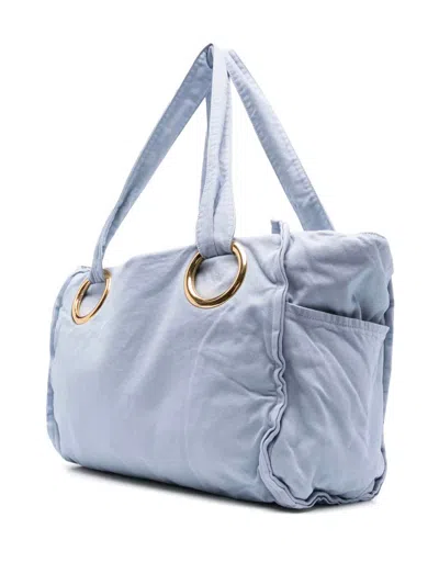 Chloé Powder Blue Canvas Shopping Bag In Blue