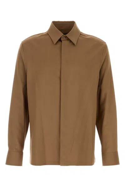 Fendi Luxurious Wool Long Sleeve Shirt In Brown