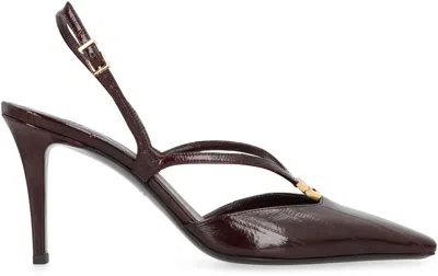 Fendi 85mm Fold Eel Leather Slingback Pumps In Brown