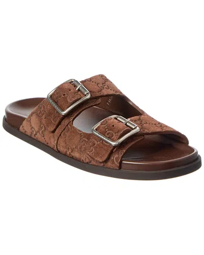 Gucci Suede Slide Sandals Open Toe In Brown