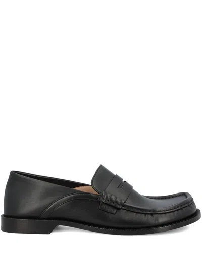 Loewe Penny Strap Round Toe Stitched Detailing Loafers In Black