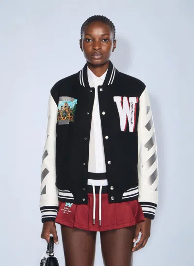 Off-white Wo Soundsystem Varsity Jacket In Black
