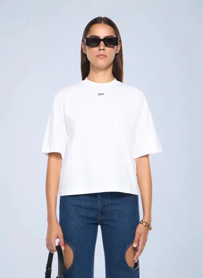 Off-white Embroidered Flowers Boxy Logo T-shirt In White