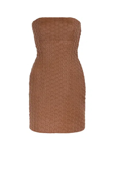 Roberto Cavalli Woven Leather Mini Dress In Brown
