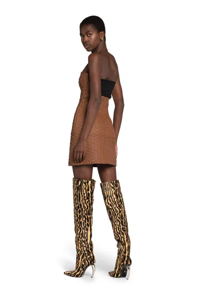 Roberto Cavalli Woven Leather Mini Dress In Brown