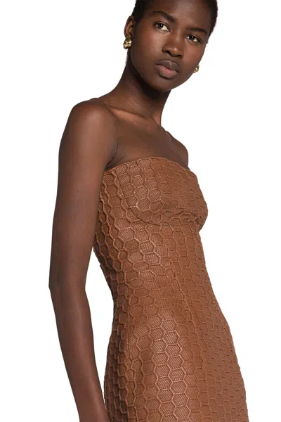 Roberto Cavalli Woven Leather Mini Dress In Brown