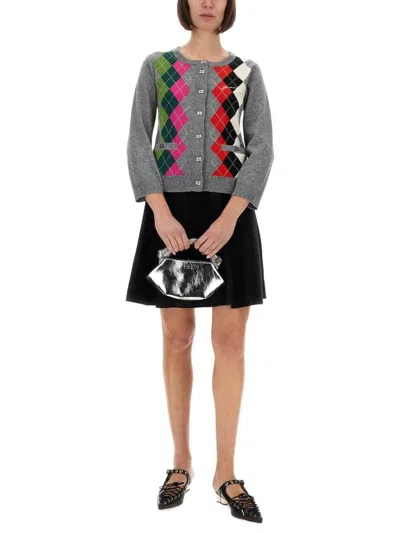 Ganni Argyle-pattern Logo-embroidered Cardigan In Multi