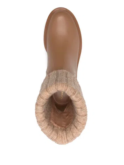 Gianvito Rossi Tenney Leather And Ribbed-knit Chelsea Boots In Brown