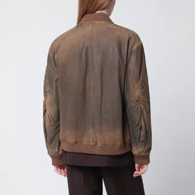 Golden Goose Brown Jacket With Sleeve Pocket And Distressed Effects In Leather Woman In Brown