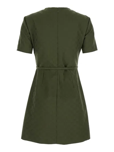 Gucci Women Green Mini Dress With Gg Buckle Belt In Fabric Woman